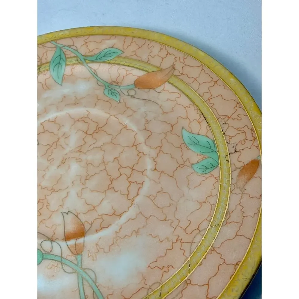 Vintage Yamasen Japan 24K Gold Plated Peach Floral Porcelain Tea Cup & Saucer